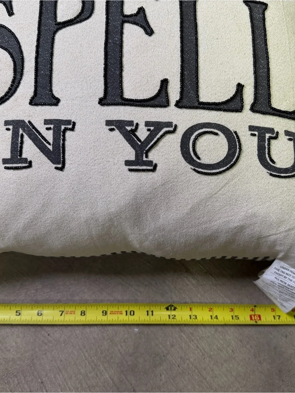 Halloween I’ll Put a Spell on You Square Beige Pillow 20” Cotton Feather Tassels
